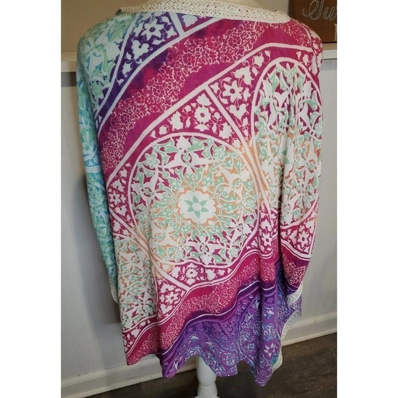 CHICO’S Metallic Crochet Neckline Poncho Topper Sz S/M - Picture 4 of 7